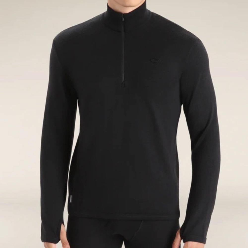 Icebreaker Wool Half Zip Up Sweater Size Medium Base Layer Black Winter Mens